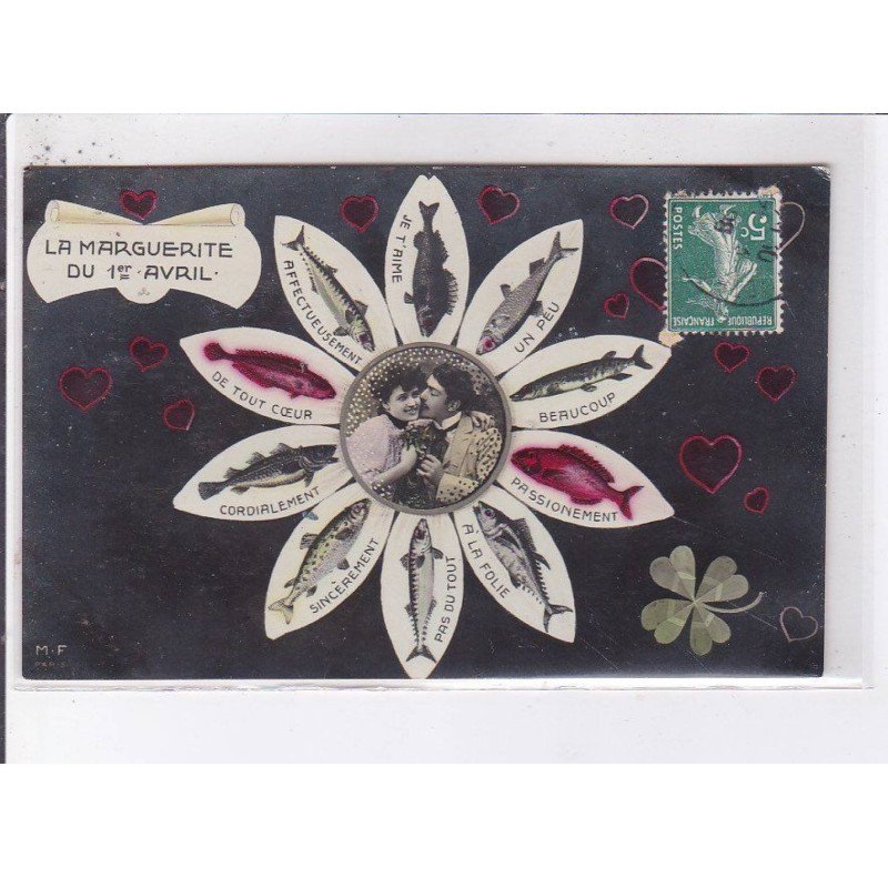 FANTAISIE - 1er avril - surréalisme: la marguerite, poissons - très bon état