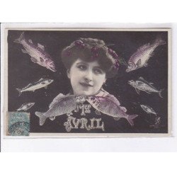 FANTAISIE - 1er avril - surréalisme: poisson, visage de femme - très bon état