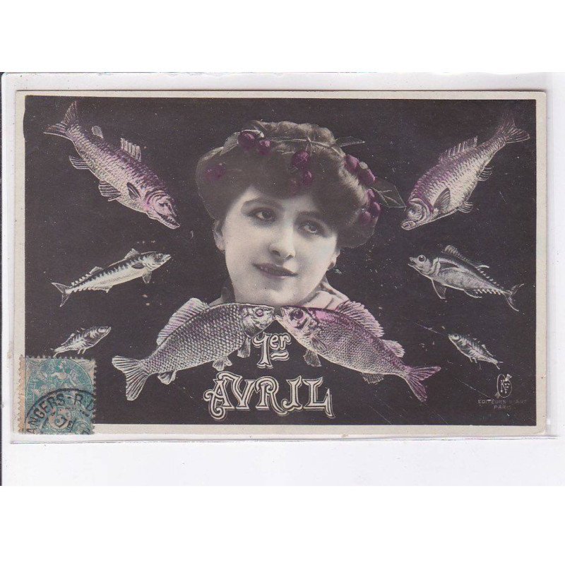 FANTAISIE - 1er avril - surréalisme: poisson, visage de femme - très bon état