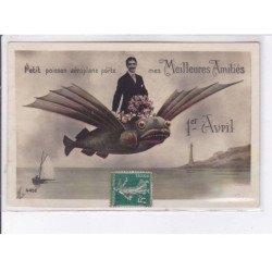 FANTAISIE - 1er avril - surréalisme: petit poisson aéroplane porte mes meilleurs amitiés - très bon état