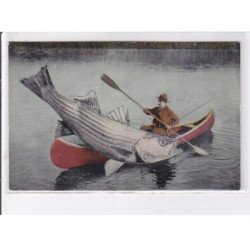 FANTAISIE - 1er avril - surréalisme: personnage en canöe et poisson géant - très bon état