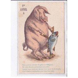 FANTAISIE - 1er avril - surréalisme: cochon qui pêche 2CPA - très bon état