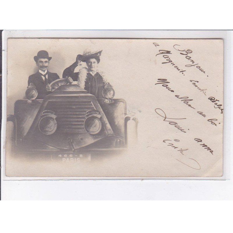 SURREALISME: photo montage, voiture, personnages - très bon état