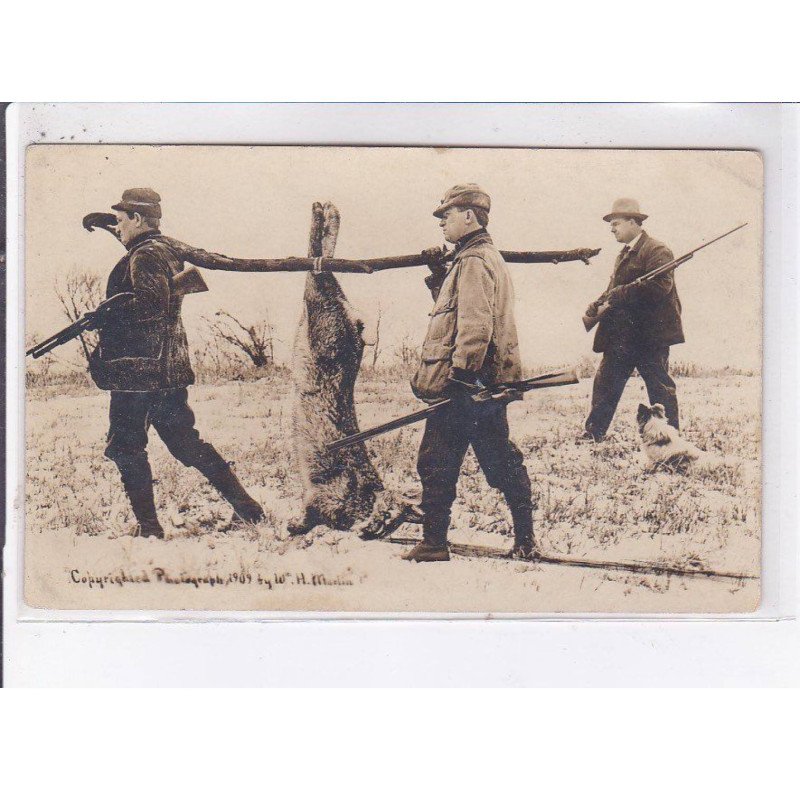 SURREALISME: photo montage, chasse, lapin - très bon état