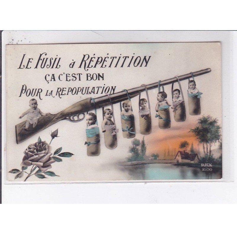 SURREALISME: photo montage, le fusil à répétition ça c'est bon pour la repopulation - très bon état