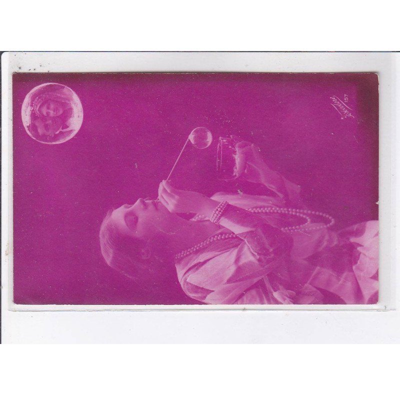 SURREALISME: photo montage, femme, bulle, rose - très bon état