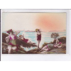 SURREALISME: photo montage, 5CPA, baigneuse - état (1 cpa abimée)