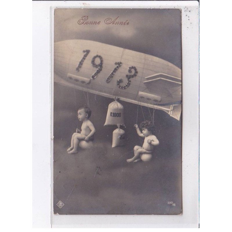 SURREALISME: photo montage, aviation, bonne année 1913 - très bon état