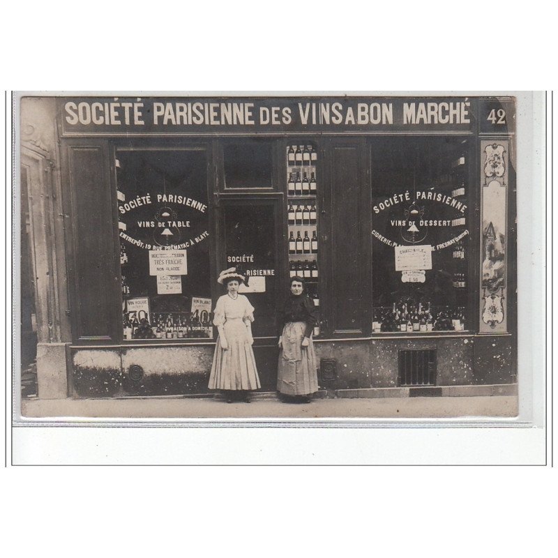 PARIS : carte photo du magasin de la société parisienne des vins à bon marché - très bon état