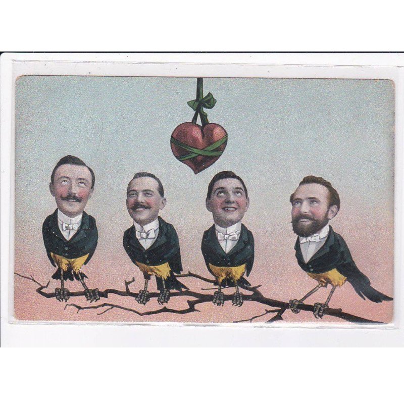 SURREALISME - Photomontage: hommes oiseaux sur une branche (coeur) - très bon état