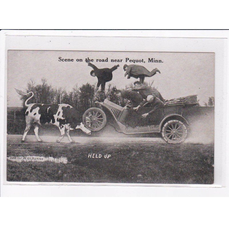 SURREALISME - Photomontage: accident de voiture avec une vache solide - Pequot Minnessota - très bon état
