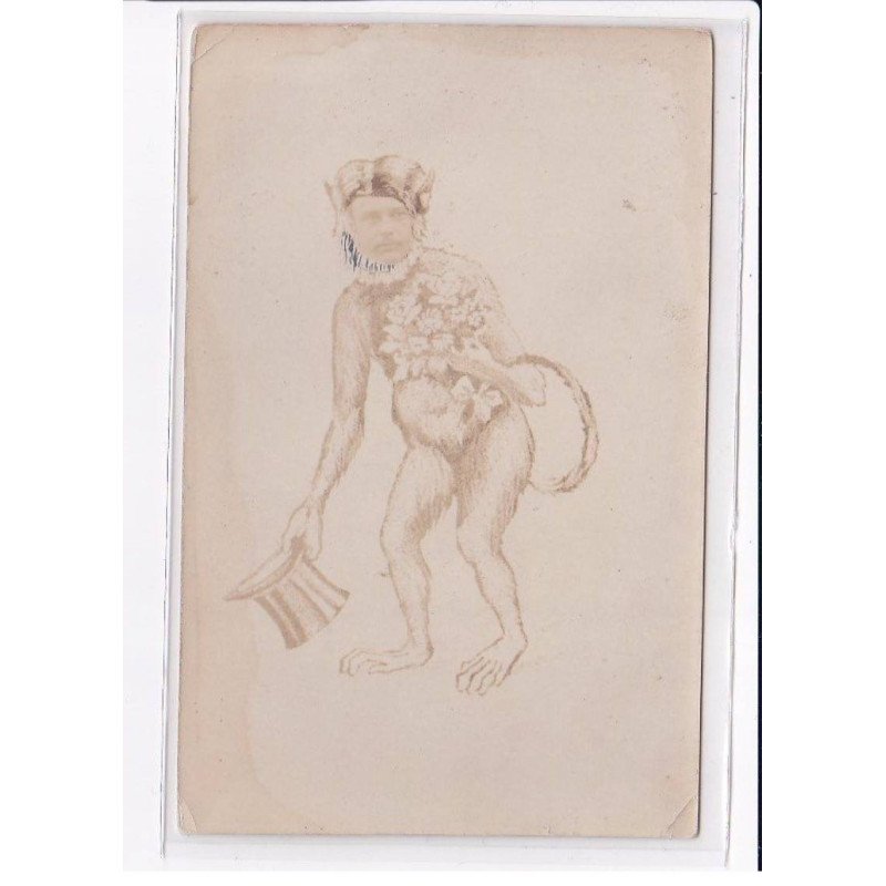 SURREALISME - Photomontage:  carte photo d'un homme singe avec chapeau haut de forme - bon état