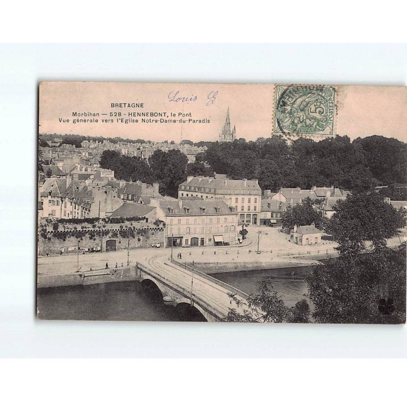 HENNEBONT : Le pont, vue générale vers l'Eglise Notre-Dame du Paradis - très bon état