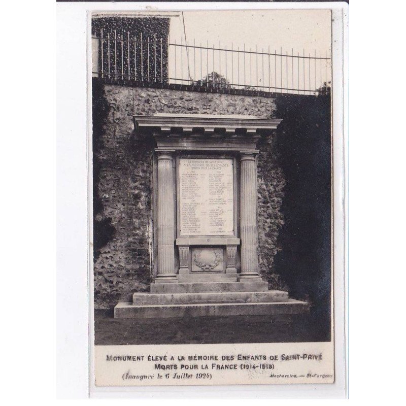 SAINT-PRIVE: inauguration de monument aux morts, 1924 - très bon état