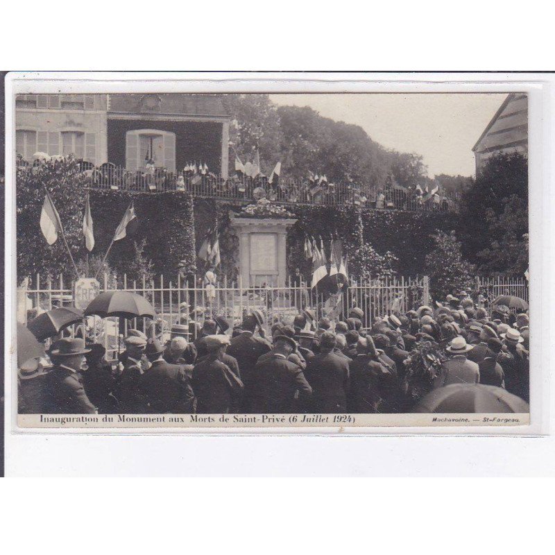 SAINT-PRIVE: inauguration de monument aux morts, 1924 - très bon état