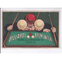 PUBLICITE: billards brunswick, 19 rue de la pépinière, paris, homme à tête de boules de billard - état