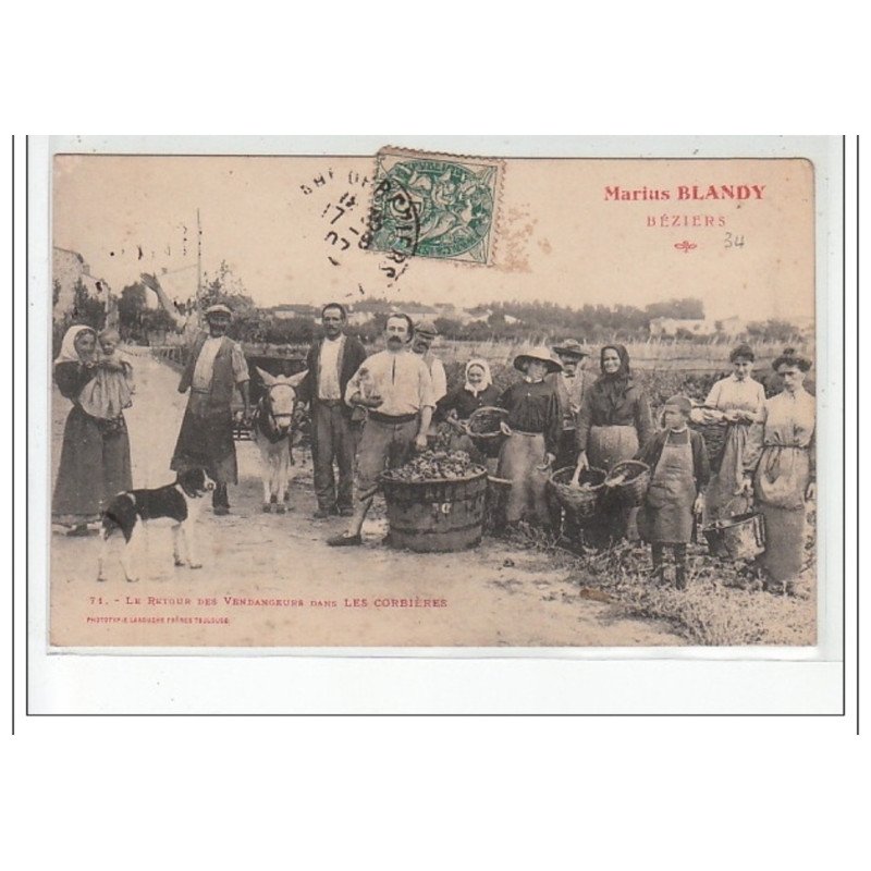BEZIERS - Le retour des vendangeurs dans les Corbières - Marius Blandy - très bon état