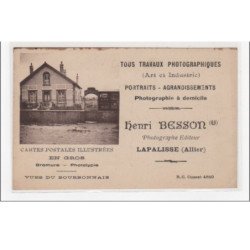 LAPALISSE : carte postale publicitaire pour l'imprimeur de carte postales Henri BESSON (photographie) - très bon état