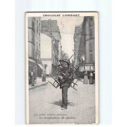 PARIS : Les Petits Métiers, le Rempailleur de chaises, Carte publicitaire, Chocolat Lombart - très bon état
