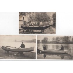 SANCOINS : lot de 3 cartes photo (bateau en construction (GUEDARD scieur de long) - très bon état