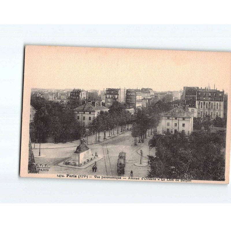 PARIS : Vue panoramique, avenue d'Orléans, le Lion de Belfort - très bon état PARIS : Vue panoramique, avenue d'Orléans, le Lion de Belfort - très bon état