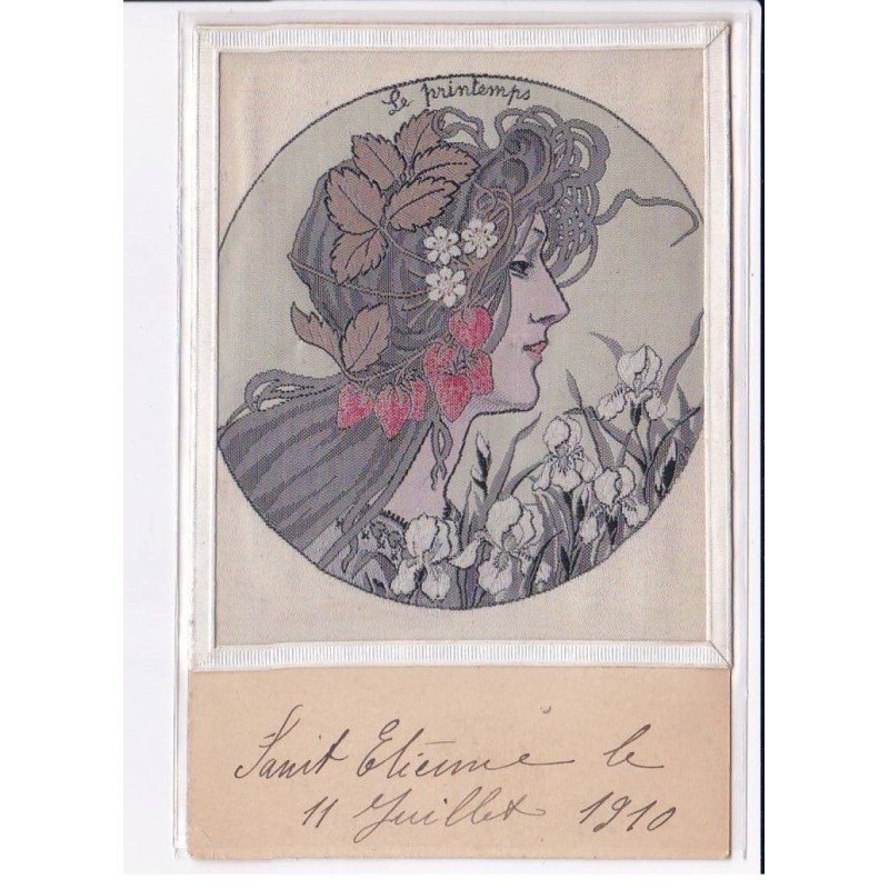 ILLUSTRATEURS Art Nouveau : carte sur soie "le Printemps" - très bon état