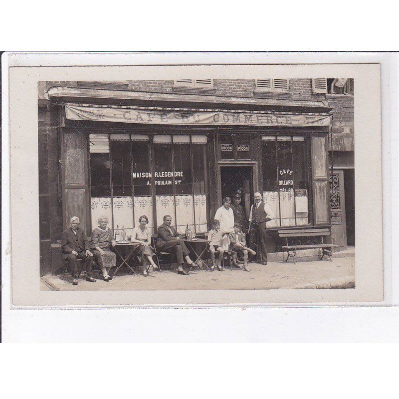FRANCE: carte photo à localiser, café du commerce, maison R. Legendre, A. Poulain, café, billard - très bon état