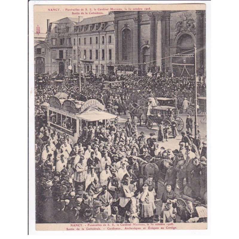 NANCY: funérailles de S.E. le cardinal mathieu 20 octobre 1908, sortie de la cathédrale, carte double - très bon état