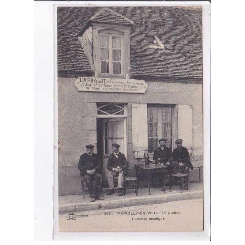 MARCILLY-en-VILLETTE: curieuse enseigne, Laphalot, on coupe les cheveux par dessus - très bon état