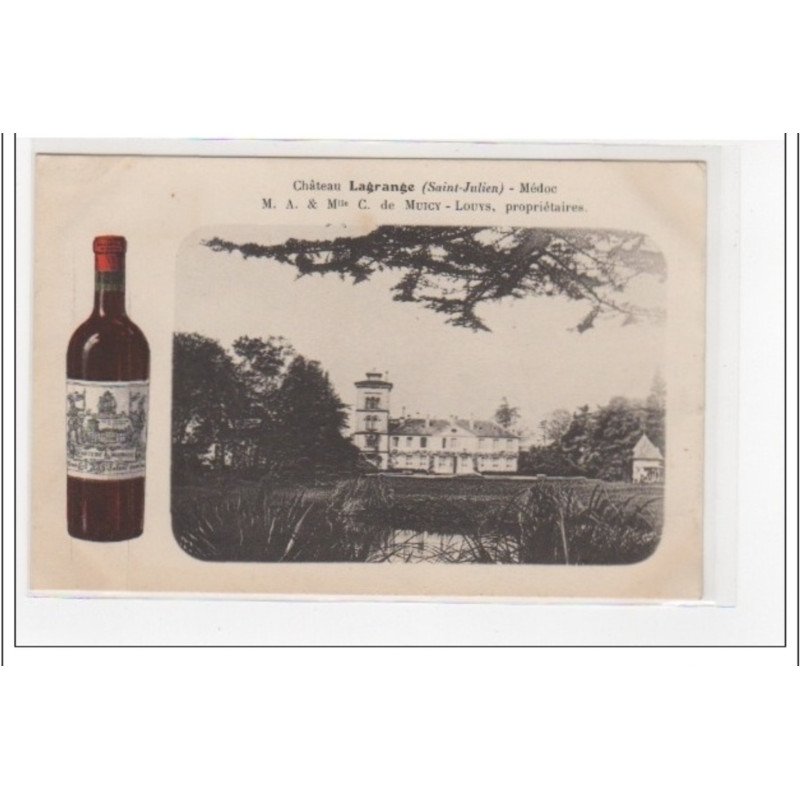 Carte postale publicitaire pour les vins du Château Lagrange (Saint Julien) - très bon état