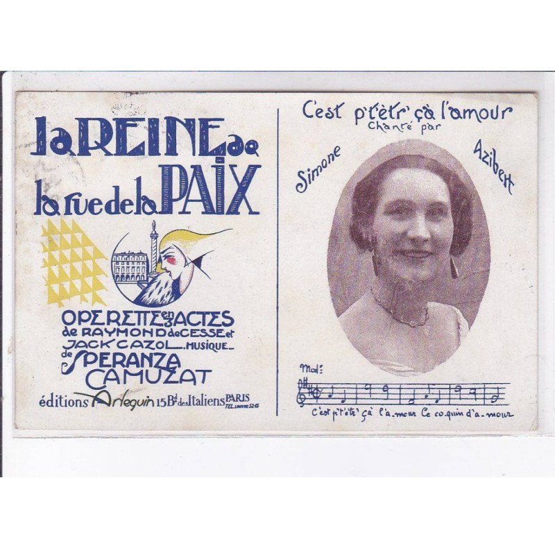 PUBLICITE: la reine do, la rue de la paix, Simone Azibeh, operette - très bon état