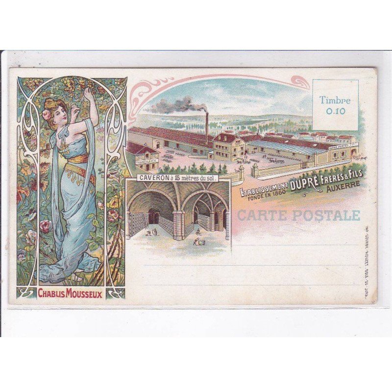 PUBLICITE: Chablis mousseux, caveron 0 15 mètre du sol, établissement dupré frères et fils - très bon état