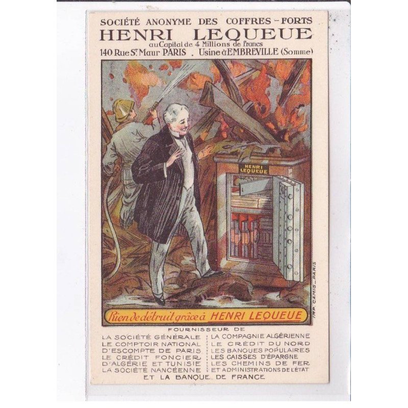 PUBLICITE: société anonyme des coffres-forts Henri Lequeue, usine à embreville - très bon état