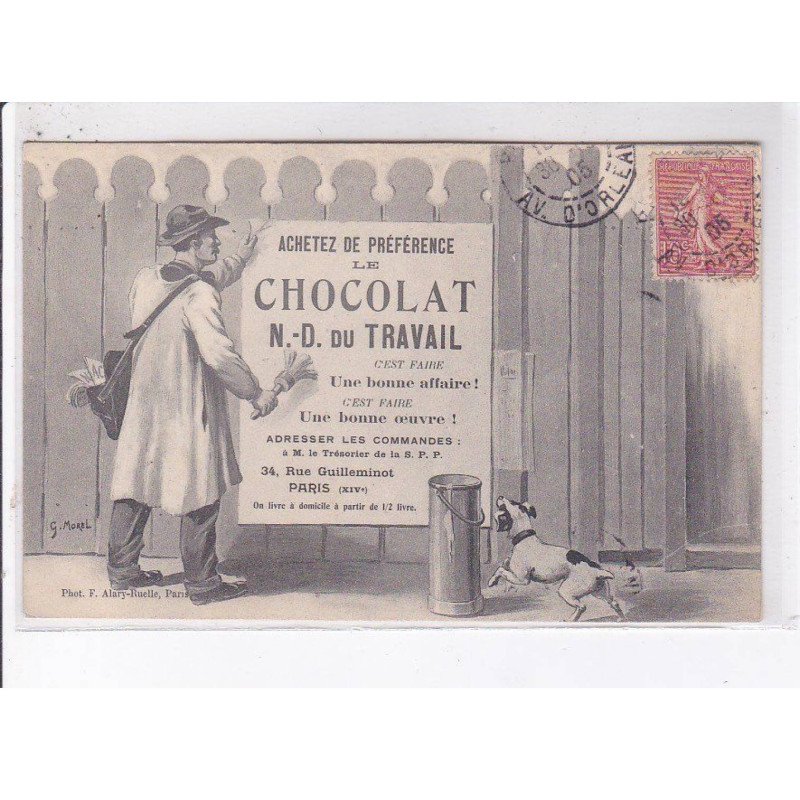 PUBLICITE: achetez de préférence le chocolat n-d du travail, colleur d'affiche - très bon état