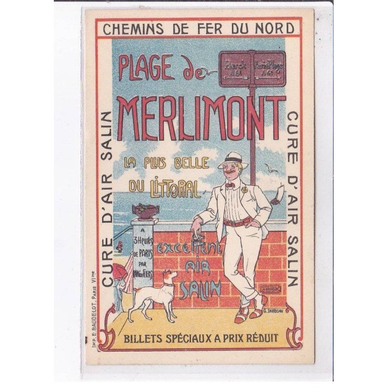 PUBLICITE: plage de merlimont, chemin de fer du nord, la plus belle du litoral - très bon état