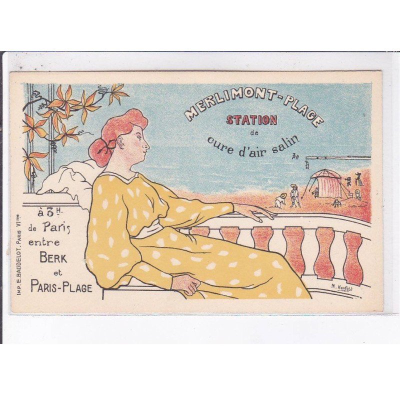 PUBLICITE: merlimont plage, station de cure d'air salin, femme se reposant - très bon état