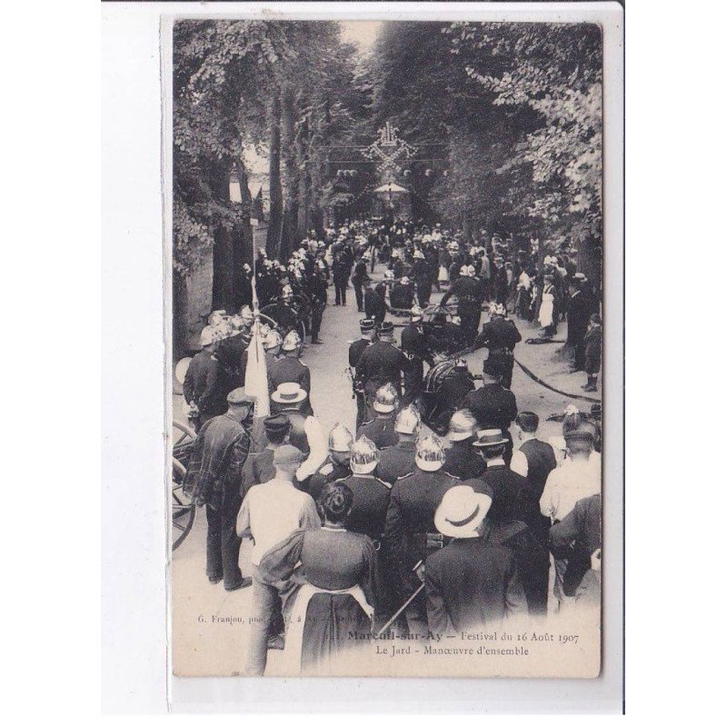 MAREUIL-sur-AY: festival 1907, le jard, manoeuvre d'ensemble, pompiers - très bon état