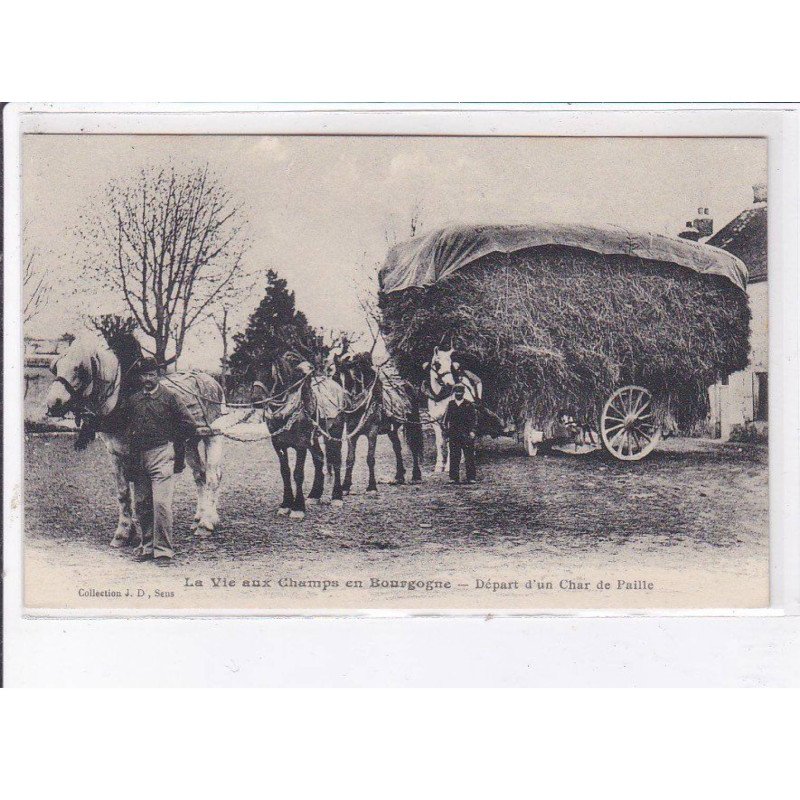 YONNE: la vie aux champs en bourgogne, départ d'un char de paille - très bon état