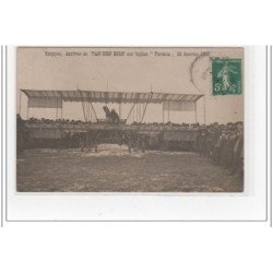 SUIPPES : carte photo de l'arrivée de VAN DEN BORN sur biplan FARMAN en 1910 (aviation) - très bon état