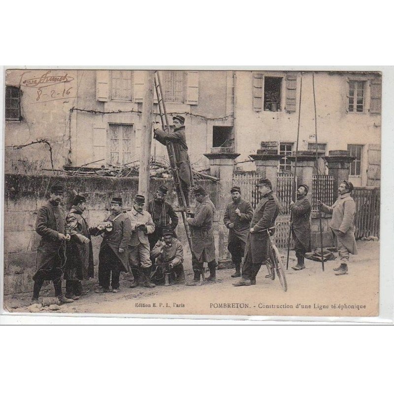POMBRETON : construction d'une ligne téléphonique (militaires)- très bon état