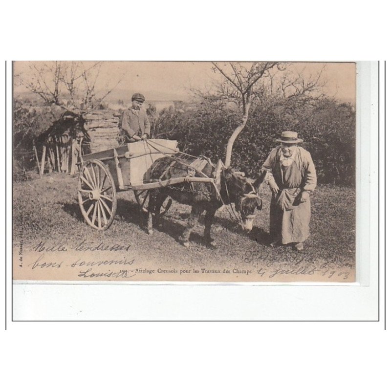 SCENE CREUSOISE - Attelage Creusois pour les travaux des champs - très bon état SCENE CREUSOISE - Attelage Creusois pour les travaux des champs - très bon état