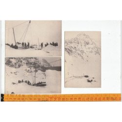 LOT de 3 cartes photos + 5 photos de travaux sur un barrage(maisons ensevelies sous la glace-scaphandrier-Andorre?) ver