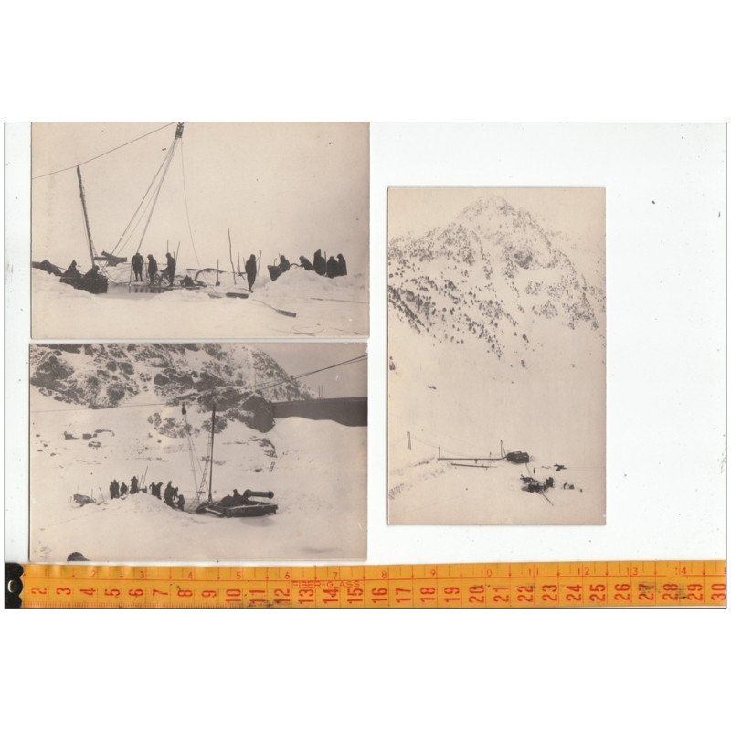 LOT de 3 cartes photos + 5 photos de travaux sur un barrage(maisons ensevelies sous la glace-scaphandrier-Andorre?) ver