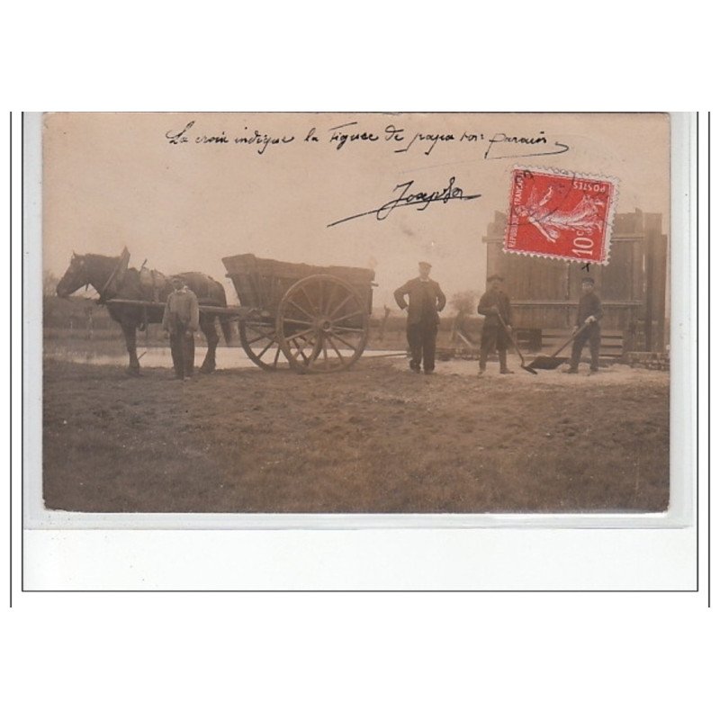 ROUEN : carte photo d'ouvriers (attelage) - très bon état