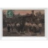 carte photo de terrassiers avec le rouleau compresseur vers 1910 (cachet postale de l'Oise) - très bon état