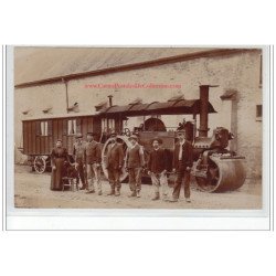 SAINT LEU D'ESSERENT : carte photo de terrassiers avec le rouleau compresseur vers 1910 - très bon état