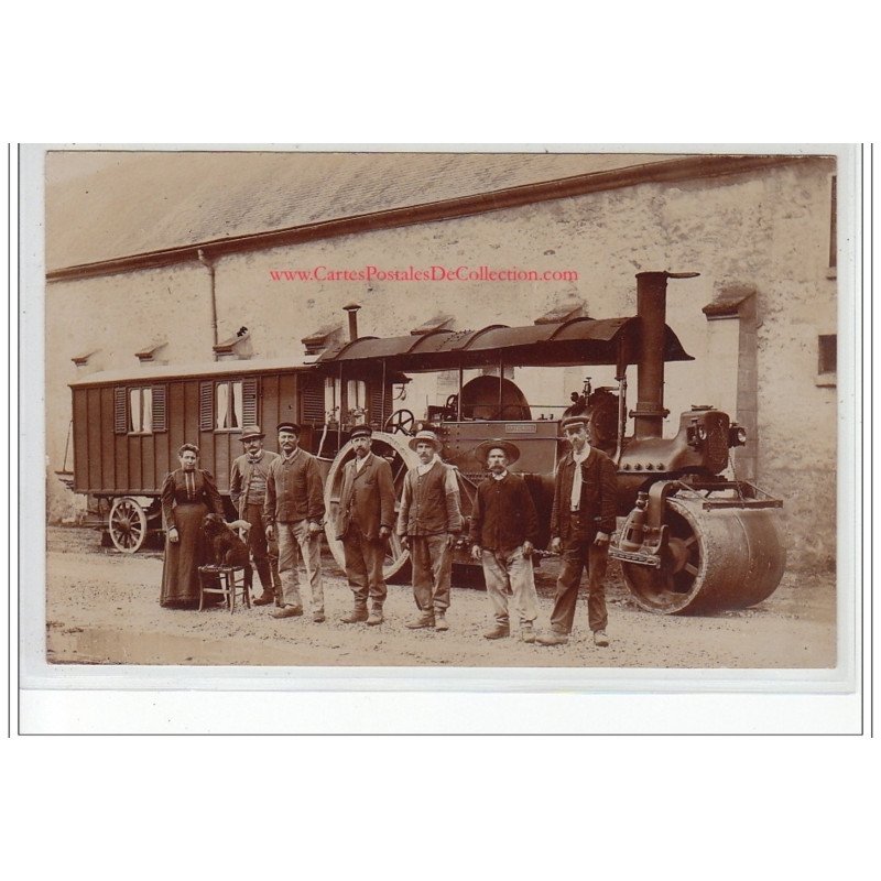 SAINT LEU D'ESSERENT : carte photo de terrassiers avec le rouleau compresseur vers 1910 - très bon état