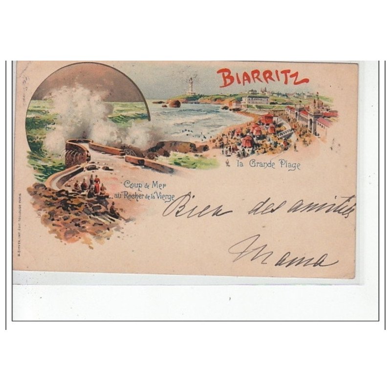 BIARRITZ - La Grande Plage - Coup de Mer au Rocher de la Vierge - très bon état BIARRITZ - La Grande Plage - Coup de Mer au Rocher de la Vierge - très bon état