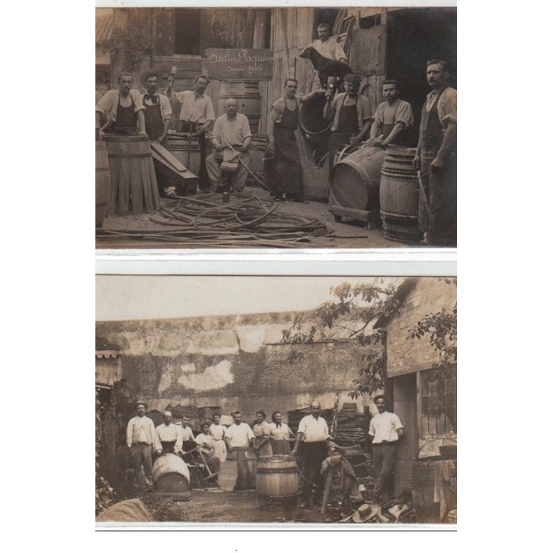 SAINT LAGER? : lot de 2 cartes photos de l'atelier de tonnellerie PAQUIER (vins) - très bon état