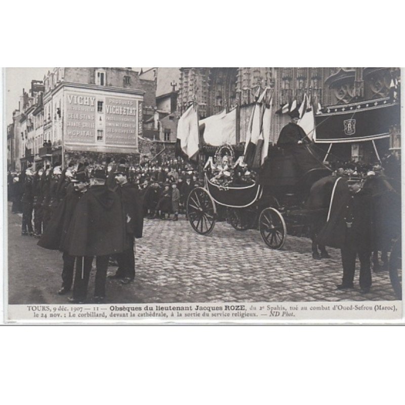 TOURS : série complète de 12 cartes postales - obsèques du lieutenant Jacques ROZE (militaire du 2ème Spahis tué au comb